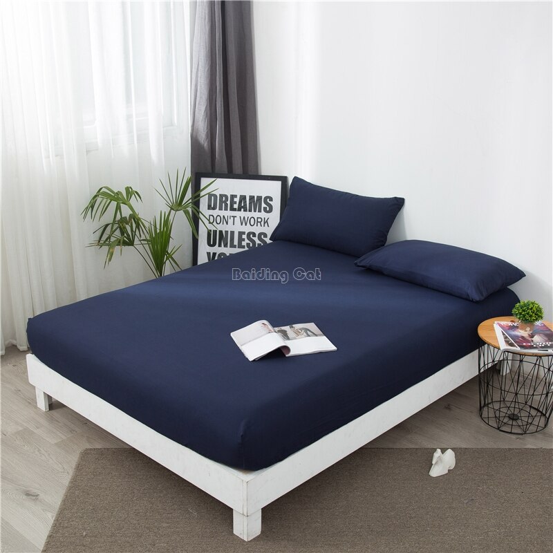 New Navy Blue Pure Color Fitted Sheet 1pcs 100% Polyester Solid Color Mattress Cover Four Corners with Elastic Band Bed Sheets