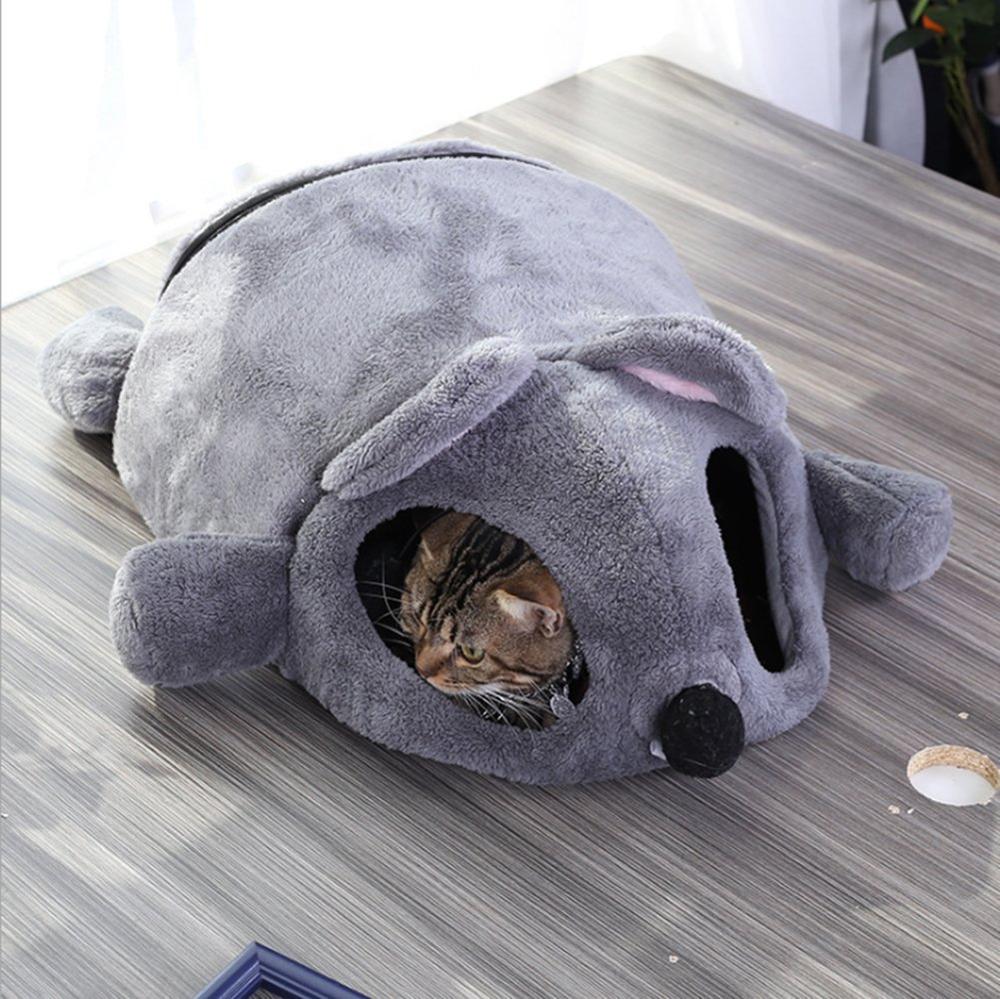 Pet Cat Bed Den Nest,Cartoon Mouse Shape House Bed Tent Indoor Cat House with Removable Mat and Zippered Bottom