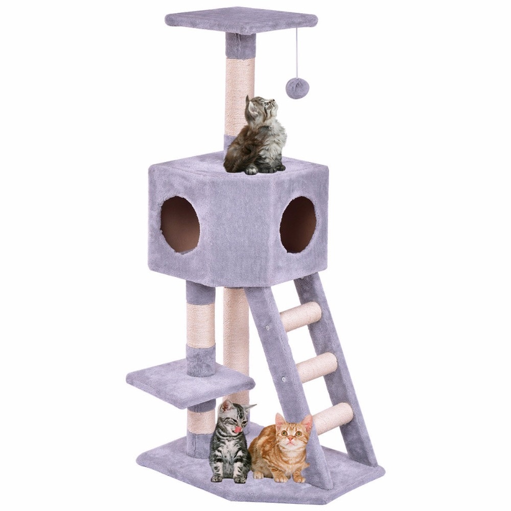 Pet Cat Climbing Tree With Ladder Play House Tower Condo Bed Cats Scratching Posts Kitten Wood Cat Furniture Supplies PS7001