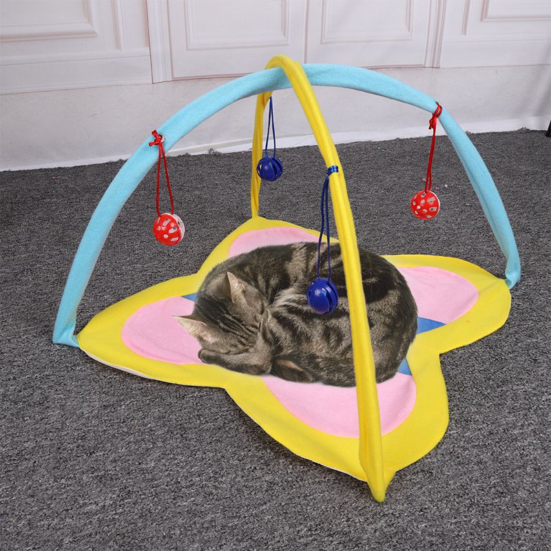 Pet Playing Colorful Mat for Cats Tent Bed 2 in 1 Cat Exercise Center with Hanging Bells