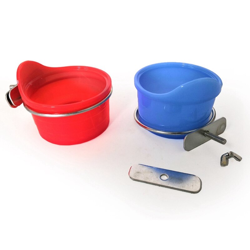 Red Parrot Bird Stainless Steel Food Cup Cage Accessories Bird Food Cup Feeders Water Bowls Plastic Dishes Cups