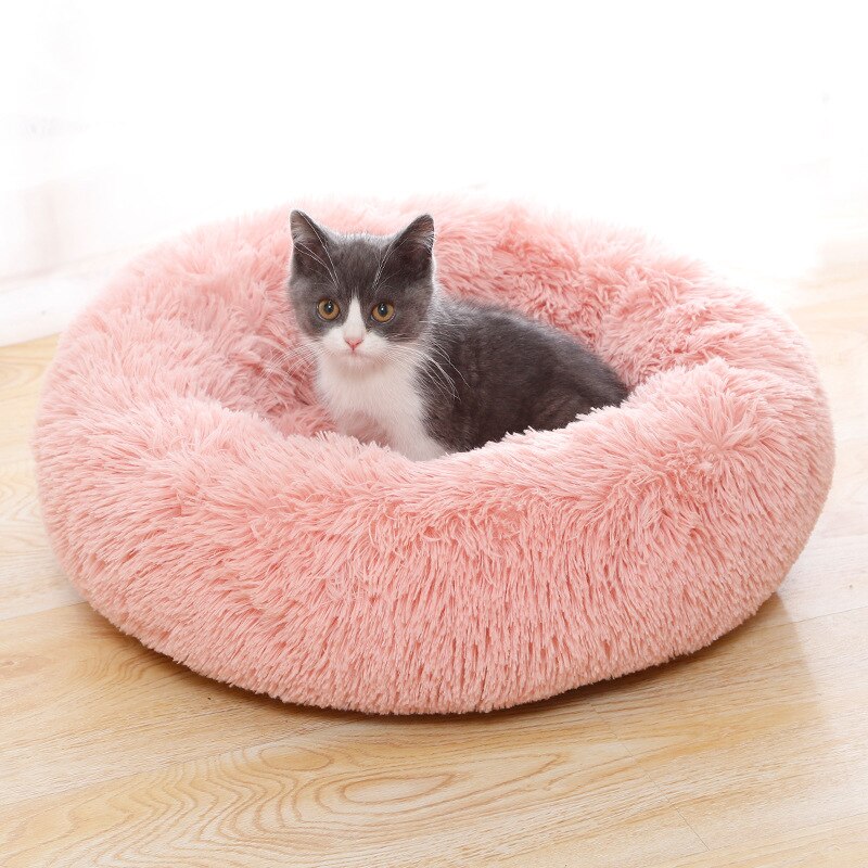 Round Long Plush Pet Bed Deep Dish Cuddler Self-Warming Puppy Dog Cat Bed Cushion for Improved Sleep Chihuahua Dog Basket Sofa