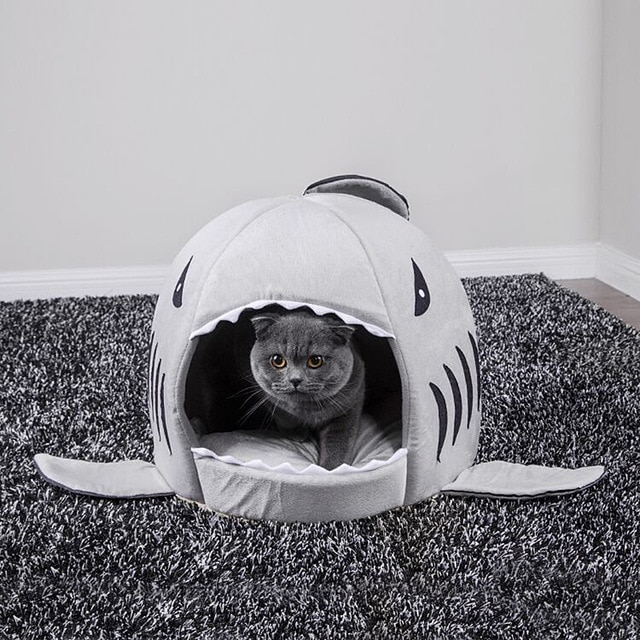 Shark Cat House Pet Soft Bed Basket Dog Cushion Cute Katten Tent Small Medium Puppy Sleeping Bed Warm Puppy Kennel Nest Mat