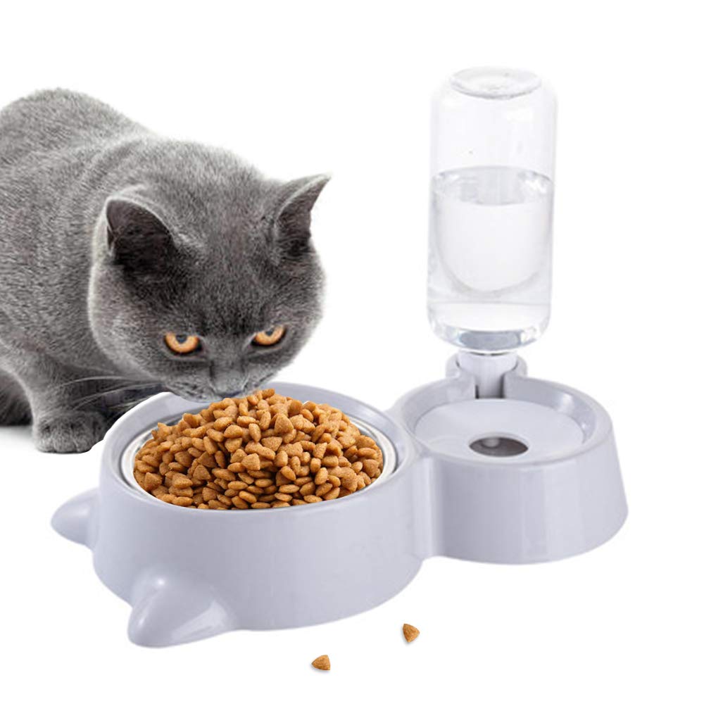 Small Pets Water and Food Bowl Set, Dogs Cats Feeder Bowl and Automatic Water Dispenser Double Pet Bowls