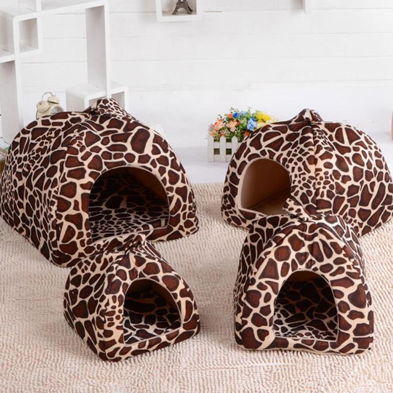 Soft Strawberry Leopard Pet Dog Cat House Tent Kennel Winter Warm Cushion Basket Doggy Cushion Basket Bed Cave Pet Product