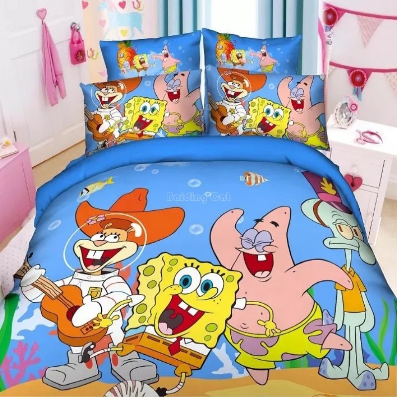 SpongeBob Patrick Star Character Printed Bedding Set Cartoon Minions Batman Duvet Cover Set with Bed Sheet Pillowcases Twin Size