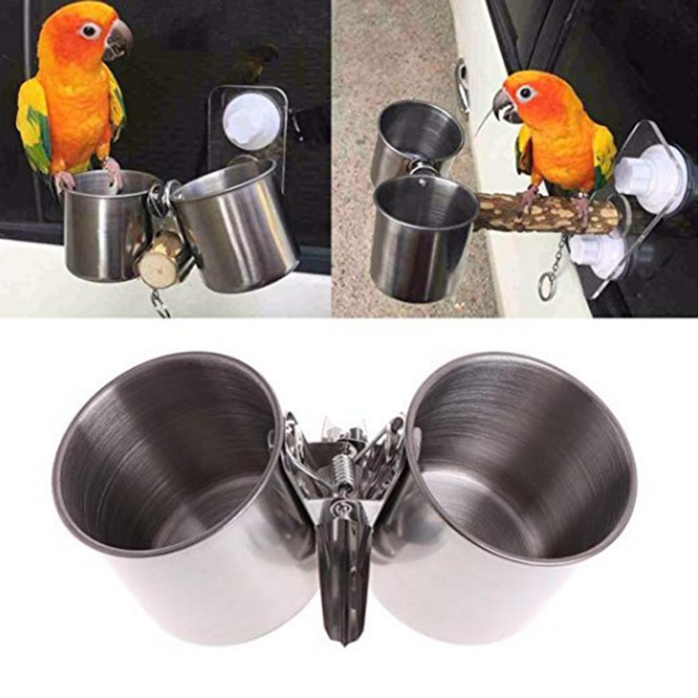 Stainless Steel Bird Parrot Pet Cage Aviary Water Food Bowl Feeder Round Bird Parrot Aviary Pet Water Food Feeder Feeding Bowl
