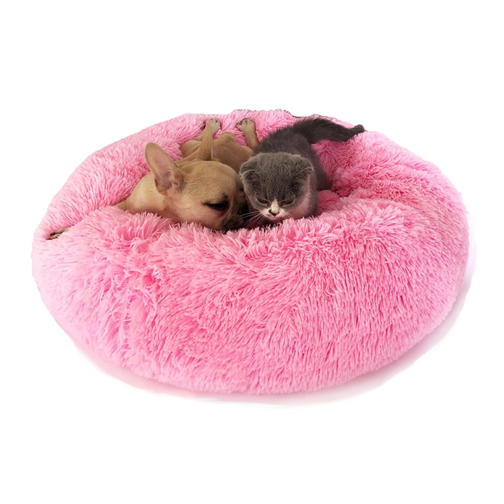 Washable Water-Resistant Cute Fancy Durable Pet Nest Shaggy Faux Fur Donut Cuddler Round Warm Plush Indoor Cat Dog Beds