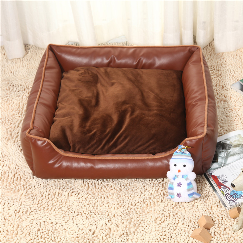 Winter Dog Cat Pet Bed House Retro PU Leather Pets Sofa Kennel Warm Detachable Doghouse for Cat Puppy Animals Soft Bed