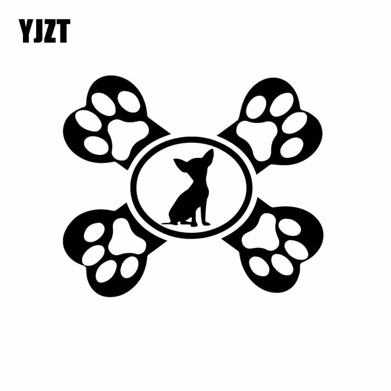 YJZT 14.7X12.5CM Car Sticker Chihuahua Crossbone Dog Vinyl Decal Dog Leash Bed Kennel Chain Black/Silver C24-1150
