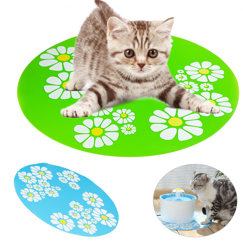 33CM Pet Water Feeder Automatic roundness Drinker Mat Green Blue Food Grade Silicone Non-slip Water Pad Dog Cat Daily Supplies