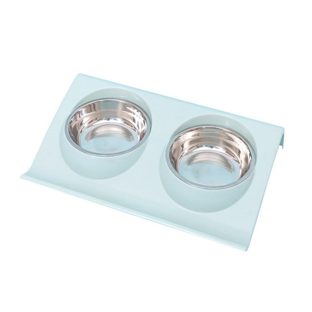 Pet Cervical Spine Protector Stainless Steel Double Bowl Cat Bowl Cat Food Bowl Oblique Splash Water Bowl Rice Bowl
