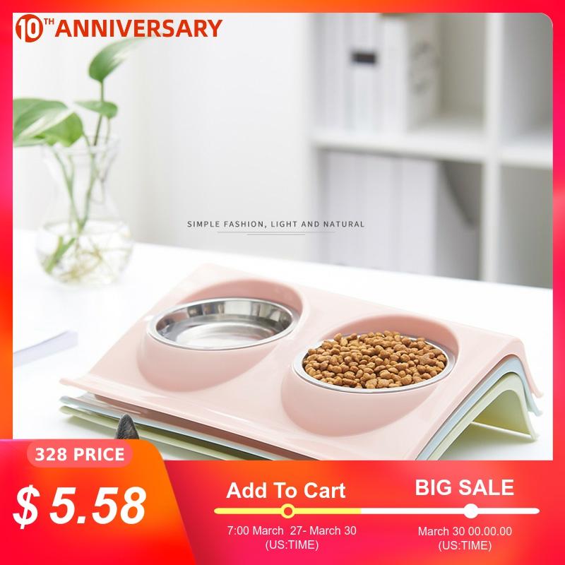 Pet Double Bowls Food Water Feeder Stainless Steel Cat Food Bowl for Dog Puppy Cats Pets Supplies Feeding Dishes S/M