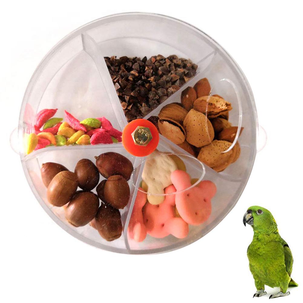 5 Grid Funny Pet Bird Feeder Parrot Food Storage Container Transparent Hanging Foraging Rotating Bird Food Bowl Bird Play Toy