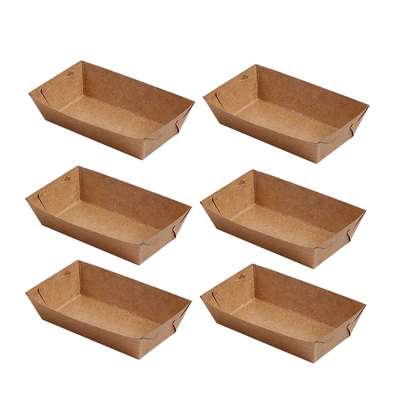 50Pcs Disposable Paper Food Serving Tray Kraft Paper Coating Boat Shape Snack Open Box French Fries Chicken Box (20 X 6 X 3Cm)