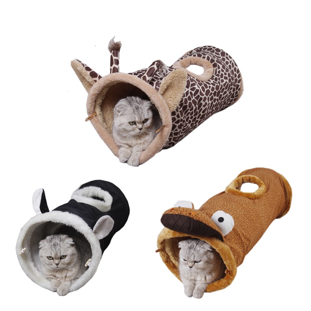 Cartoon Cat Play Tube Ring Bell Sound Paper Pet Interactive Toy Cat house Cat Bed Tunnel Tubes