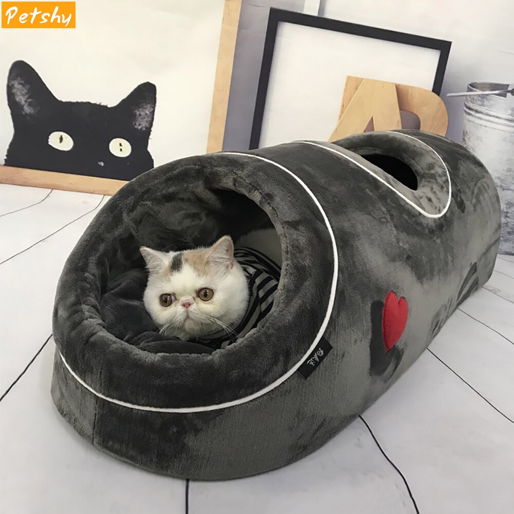 Petshy Cat Beds House Funny Pet Cats Tunnel 2 Holes Play Tubes Soft Warm Small Dog Bed Coral Fleece Comfortable Pet Puppy Nest