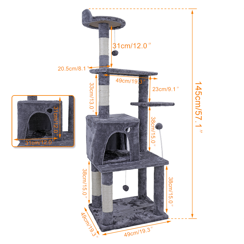 RU Domestic Delivery Cat Tree 145CM House for Cat Cat Tree Tall Cat Tower Bed Indoor Sleeper With Scratching Post Kitten Toys