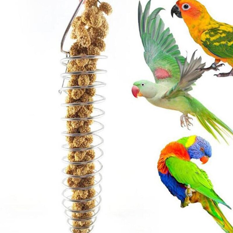 Stainless Steel Parrot Bird Food Basket Foraging Toy for Earhead Fruits Vegetables