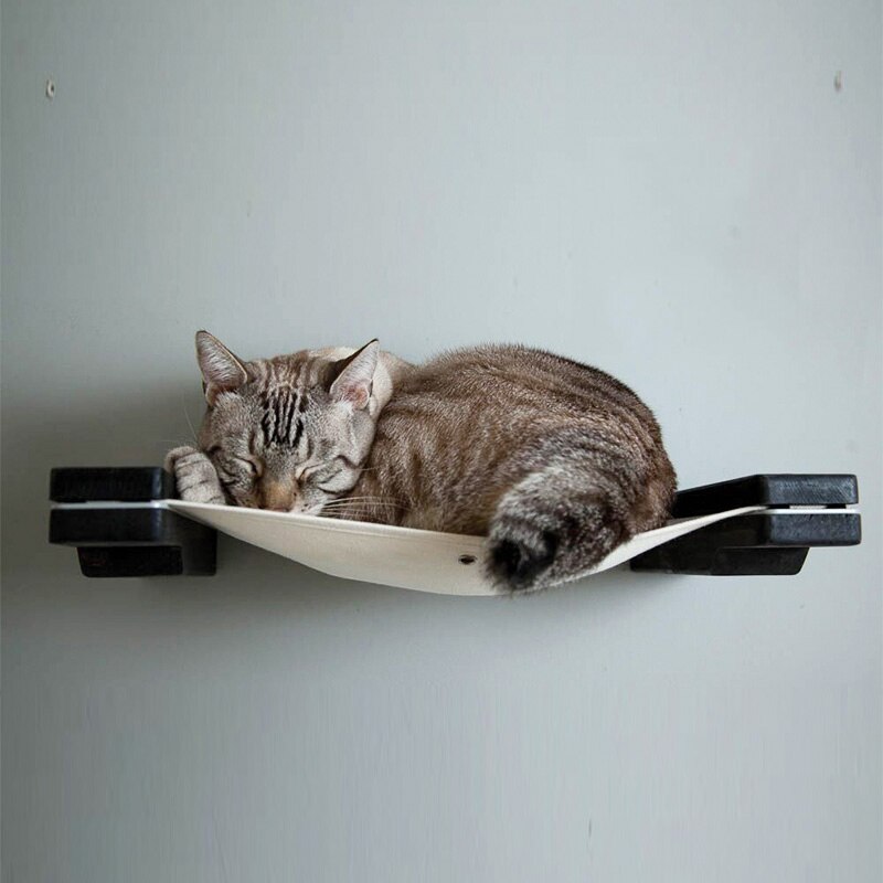 Wall-mounted Cat Hammock Bed Cozy Wood Climbing Frame Cat Platform House Tower Toy Wall Kitten Bed Cat Tree Pet Furniture
