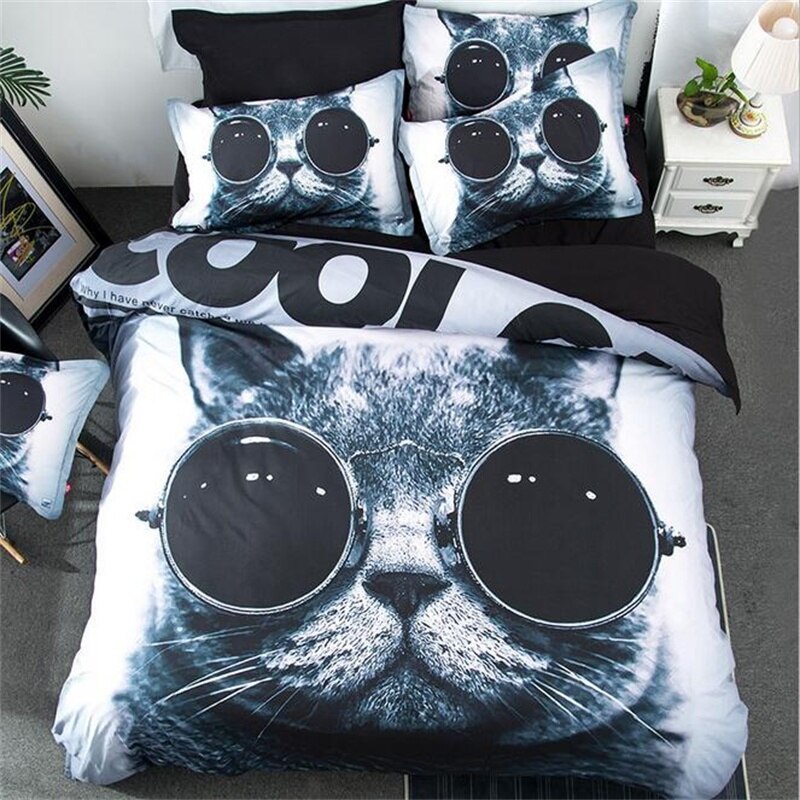 Black and White Cat Print Bedding Sets Twin Queen King Size Duvet Cover Set Bed Sheets Home Textiles for Single - Double Bed