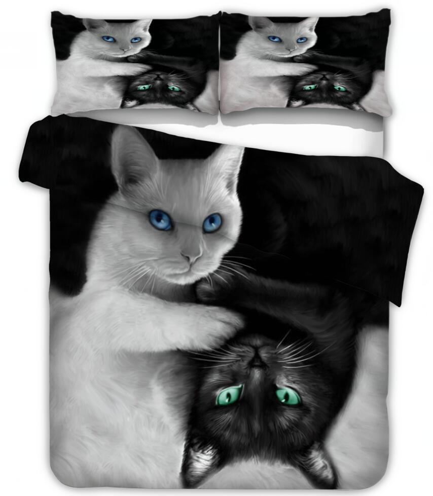Black White Cat Bedding Sets Duvet Cover Set 2/3pcs Queen King Quilt Cover Bedclothes Bed Linen(No Sheet No Filling)