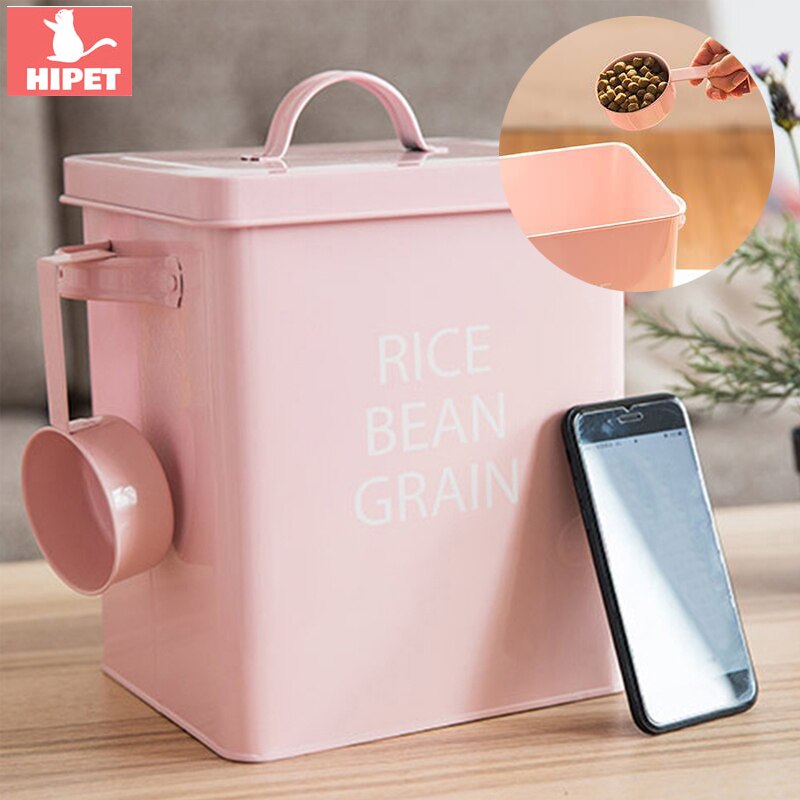 Dog Food Storage Box Pet Cat Food Container Creative Metal Portable Kitchen Food Grain Rice Container Dog Cat Food Bucket