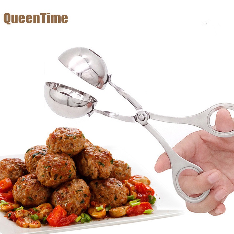 QueenTime Stainless Steel Meatball Tongs Fish Ball Maker Food Clip Meat Stuffed DIY Meat Machine Cooking Gadgets Kitchen Tools