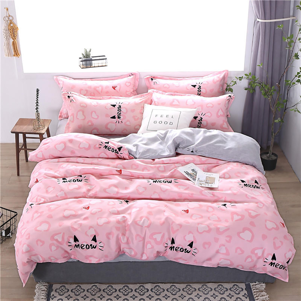 Thumbedding Cute Cat Bedding Set Girls Sweet Love Pink Duvet Cover Queen Size King Full Twin Single Unique Design Bed Set