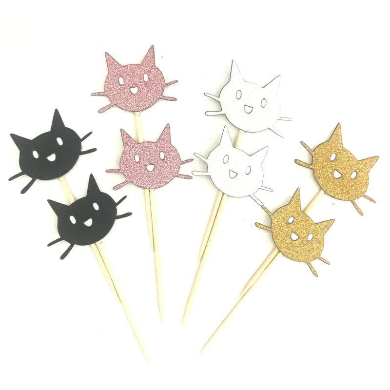 10Pcs Cat Cupcake Toppers Picks Birthday Party Engagement Wedding Decor