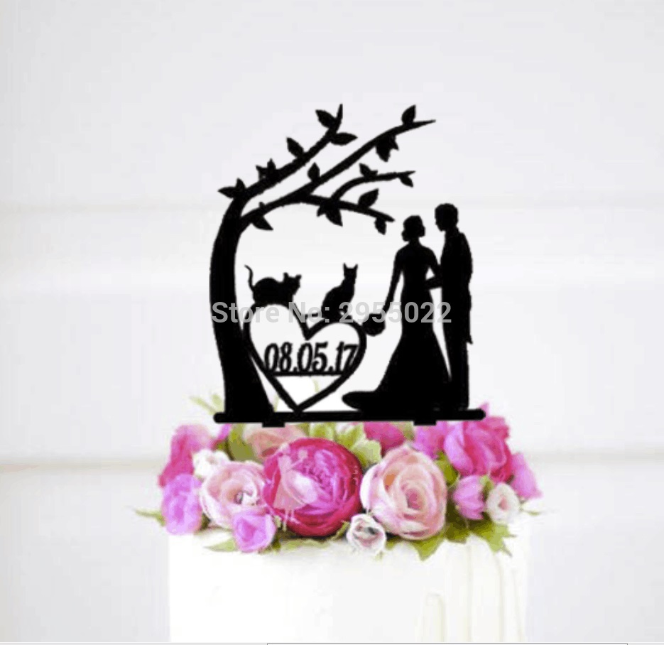 Personalized Wedding Cake Topper with date, Wedding Decoration,wedding cake topper dog and cat