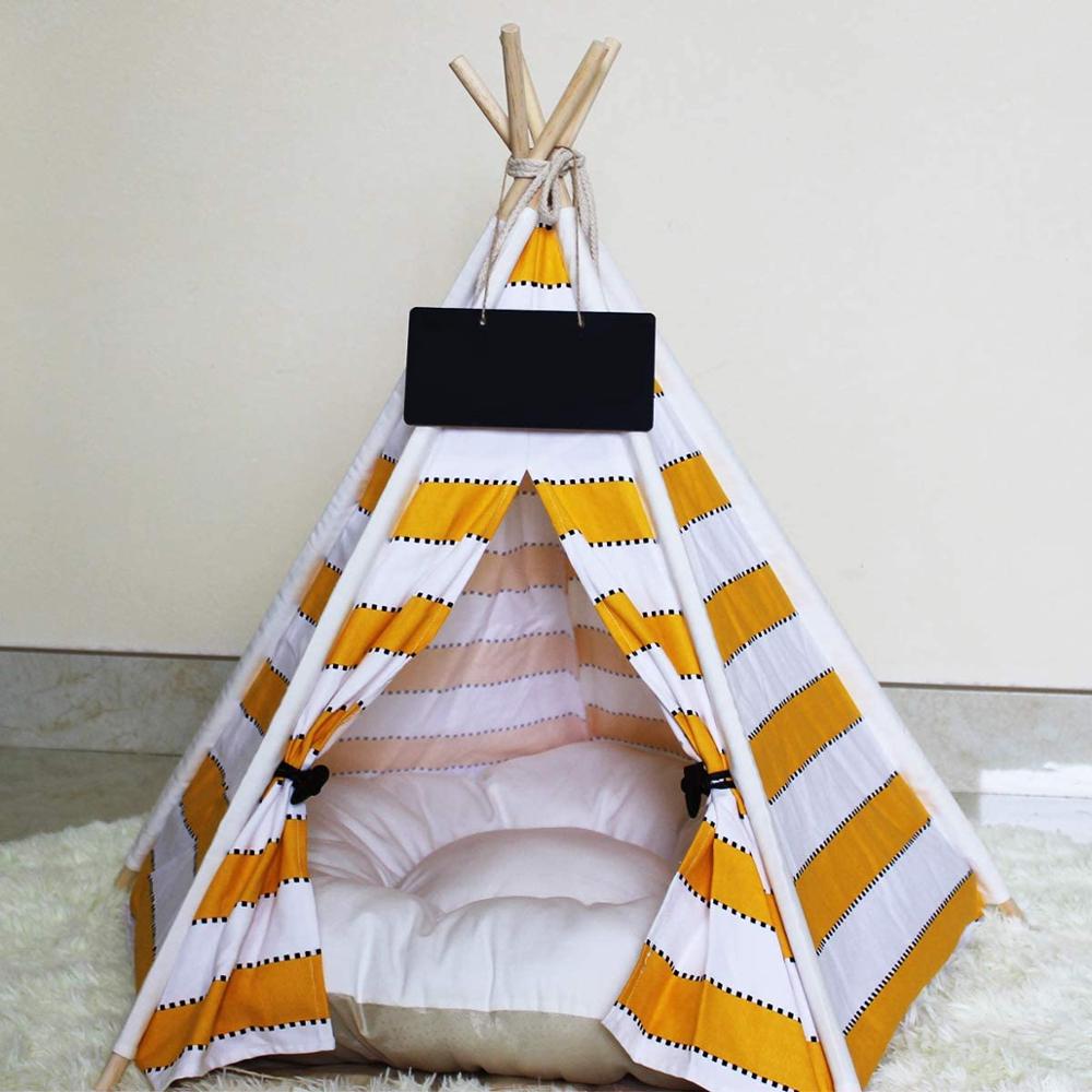 24 inch Tall Pet Teepee Dog & Cat Bed Portable Dog Tents Large Pet Houses with Thick Cushion & Blackboard 3 styles Dogs Kennels