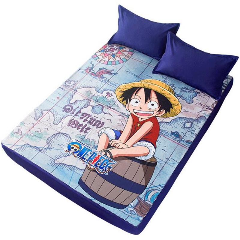Anime ONE PIECE NARUTO Fitted Sheets with Elastic for 4ft 5ft 6ft Bed Adult or Kids Bedsheet Cartoon Cute Cat Print