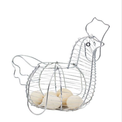 Chicken Egg Basket Holder Metal Wire Hen Shaped Kitchen Storage Rack Home Decor