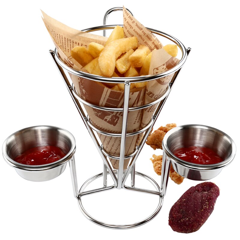 Conical French Fry Stand Basket Holder with Dish Fried chicken cooked food display rack for Buffet Party Appetize Shelves Bowl