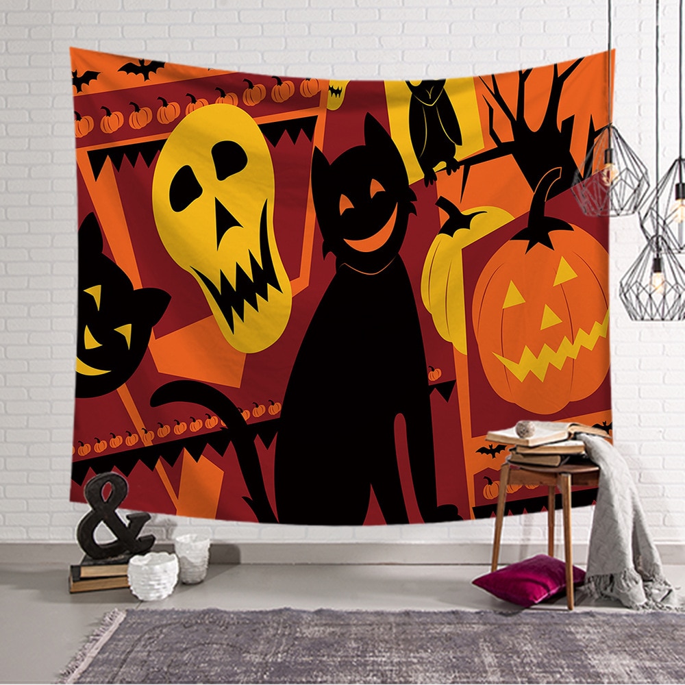 Halloween Cat Tapestry Fabric Wall Decoration Wall Hanging Bedspread On The Bed Beach Towel Wall Rug