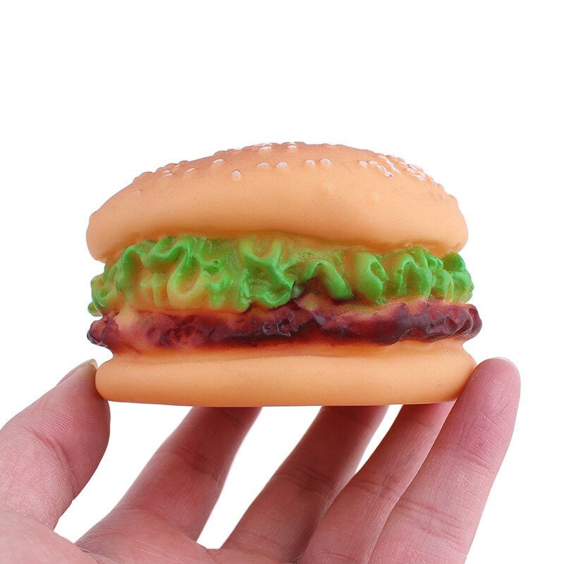 Hot Pet Chew Play Toys PVC Hamburger Dog Cat Puppy Training Sound Squeaker Vegetable Chicken Food Toy Squeaky Pets Supplies MDD8