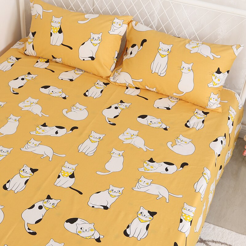 Kawaii Cat Bedding Sheet Home Textile Printing Cartoon Cotton Flat Sheets Bed Sheet Bedding for Twin Full King Queen Size