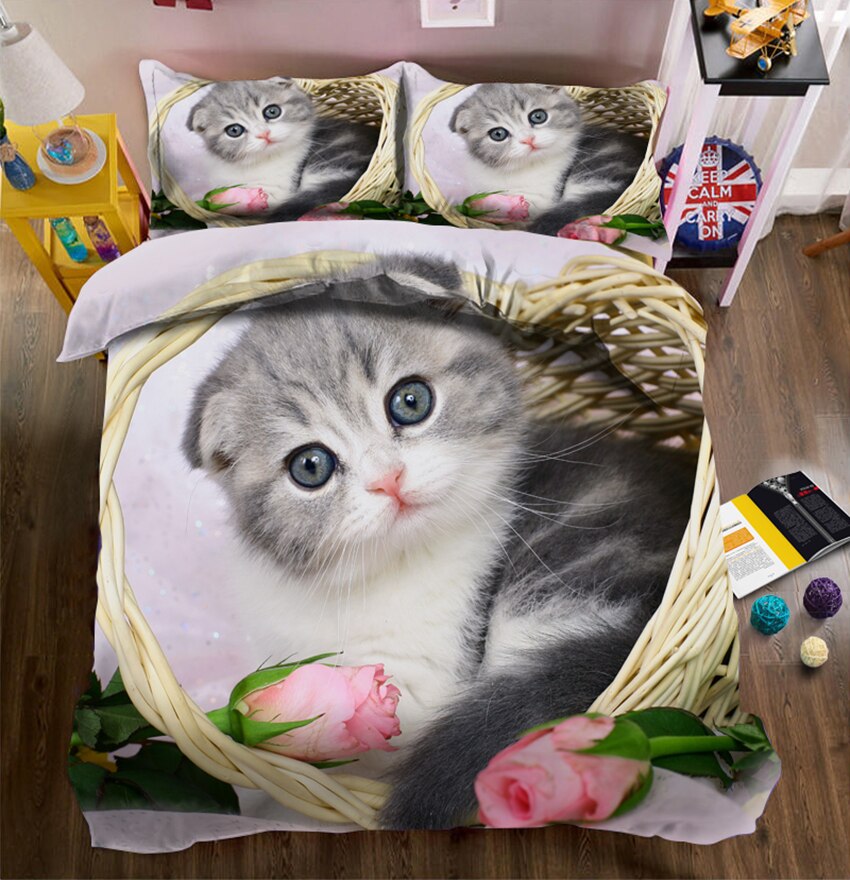 Luxury bedding sets high quality cat 3D bedsheet Duvet Cover Pillowcase Twin king size Queen California king Bed Linen