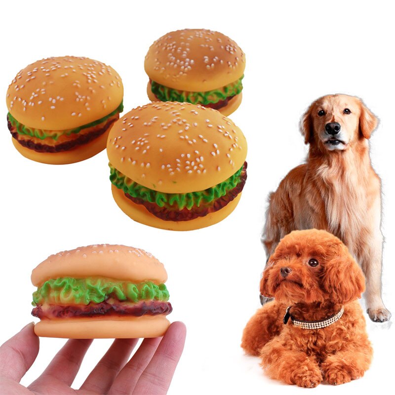 Pet Chew Play Toys PVC Hamburger Dog Cat Puppy Training Sound Squeaker Vegetable Chicken Food Toy Squeaky Pets Supplies
