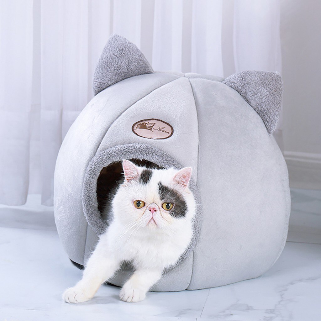 Pet Dog Cat Tent House Kennels Bed Dogs Dirt-Resistant Soft Beds With Bow Washable Cushion Foldable Cat Bed Self Warming Indoor