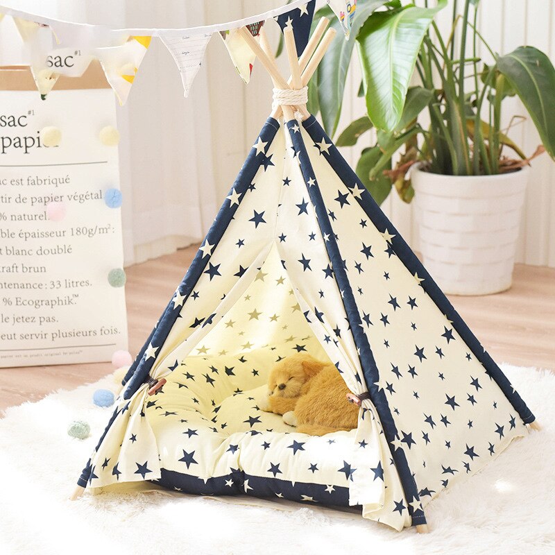 Pet Teepee Dog & Cat Bed - Portable Dog Tents & Pet Houses with Thick Cushion & Blackboard, 24 Inch Tall, for Pets Up to 33lbs