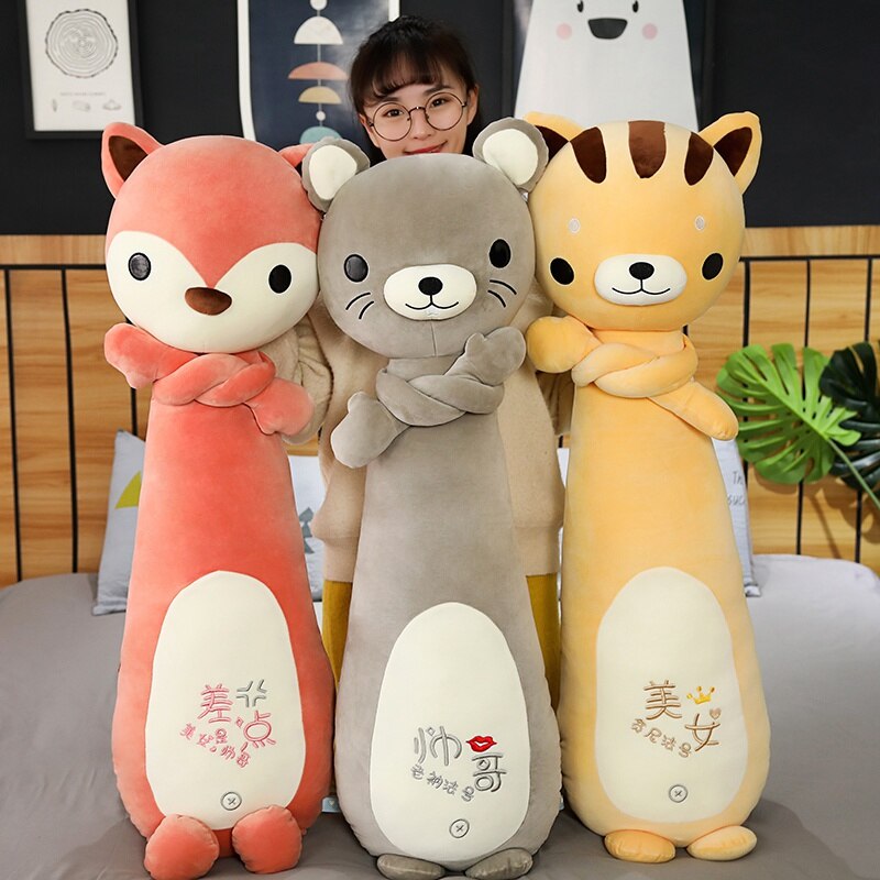 New Soft Animal Long Pillow Mouse&Cat&Fox Plush Toy Stuffed Cartoon Doll Bed Rest Pillow Cushion Children Birthday Xmas Gift