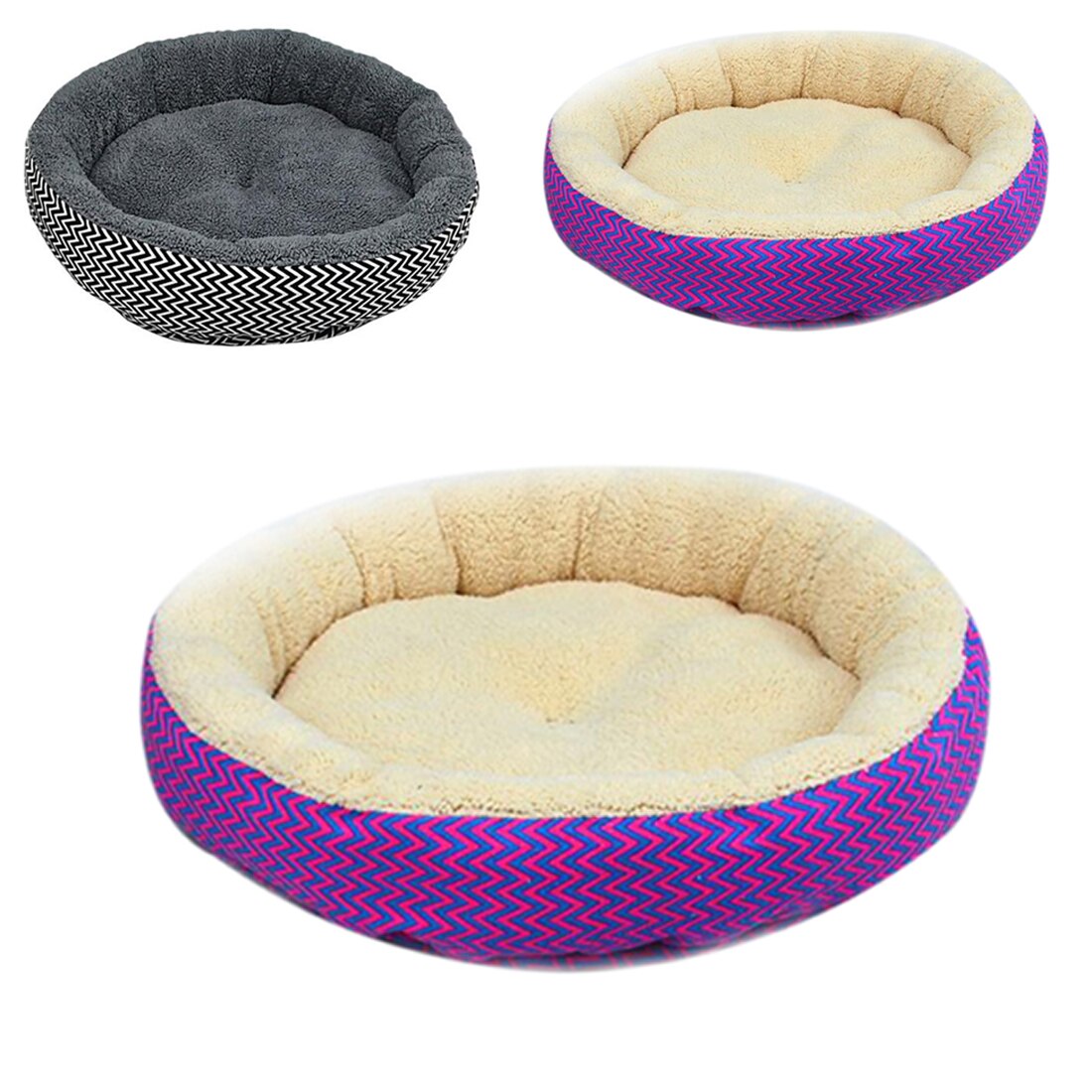 Fashion Dog Beds Mats 2 Colors Round Soft Dog House Bed Striped Pet Cat And Dog Bed Grey /Red-Blue Size S M Pet Products