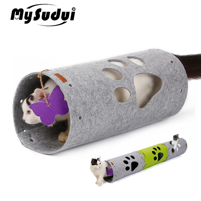 MySudui Collapsible Removable Pet Cat Tunnel Toy Felt Tube Play Tunnel For Cat Bed Pad Training Toy Diy Interactive Cat Toys