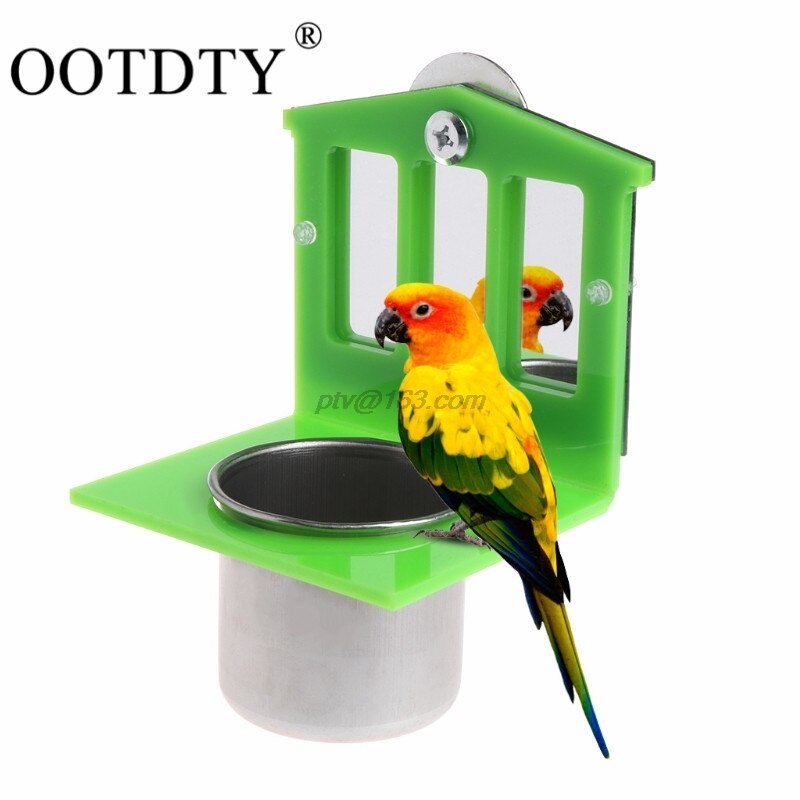 OOTDTY Bird Feeders Parrot Stainless Steel Cups Container With Holder Food Bowl For Macaw African Greys Parakeet Cockatiel