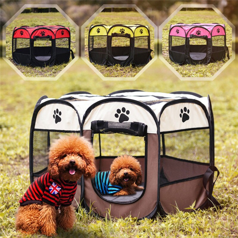 Portable Folding Pet Tent Dog House Cage Dog Cat Bed Tent Playpen Puppy Kennel Easy Operation Octagonal Fence Outdoor Supplies
