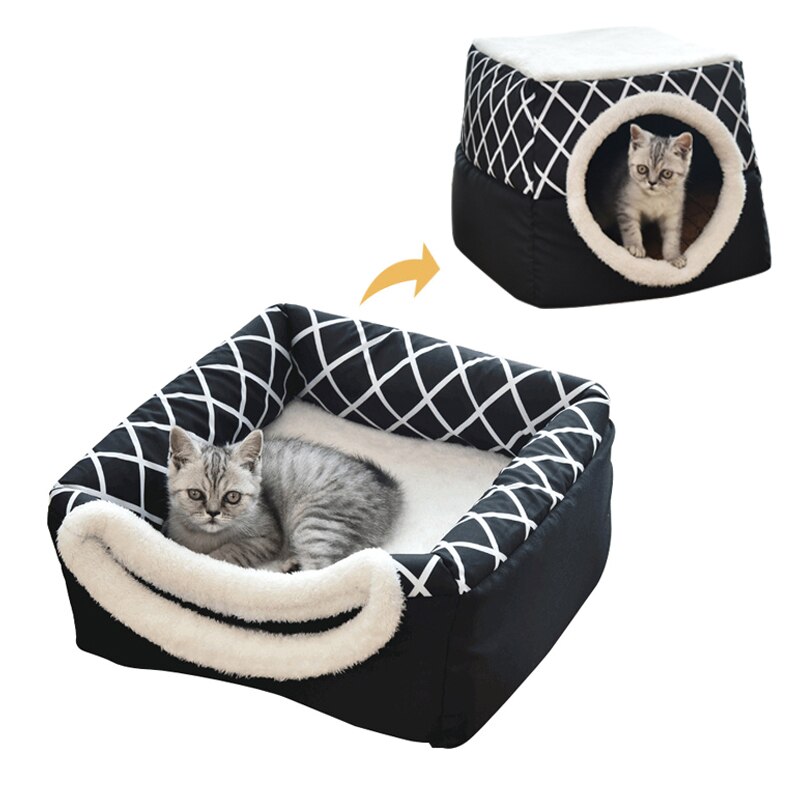 Sleeping Pet Cat Bed Dual Use Indoor Kitten Kennel House Warm Small for Cats Dogs Nest Non-slip Soft Dog Cat Cave Beds L/XL