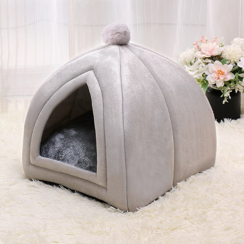 Winter Warm Pet Dog House Soft Foldable Non-slip Bottom cat bed Tent Removable Washable Cats Nest Puppy Dog Kennel
