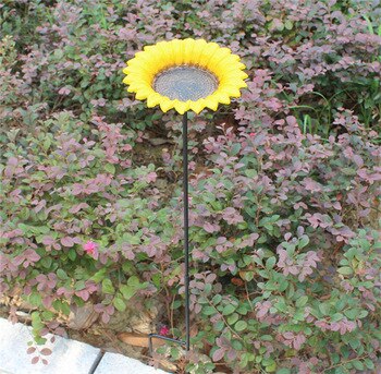 3 Cast Iron Sunflower Dish Bird Feeders Flower Bowl Water Food for birds Insert in Soil Seeds Bird Seed Feeder Yellow Garden